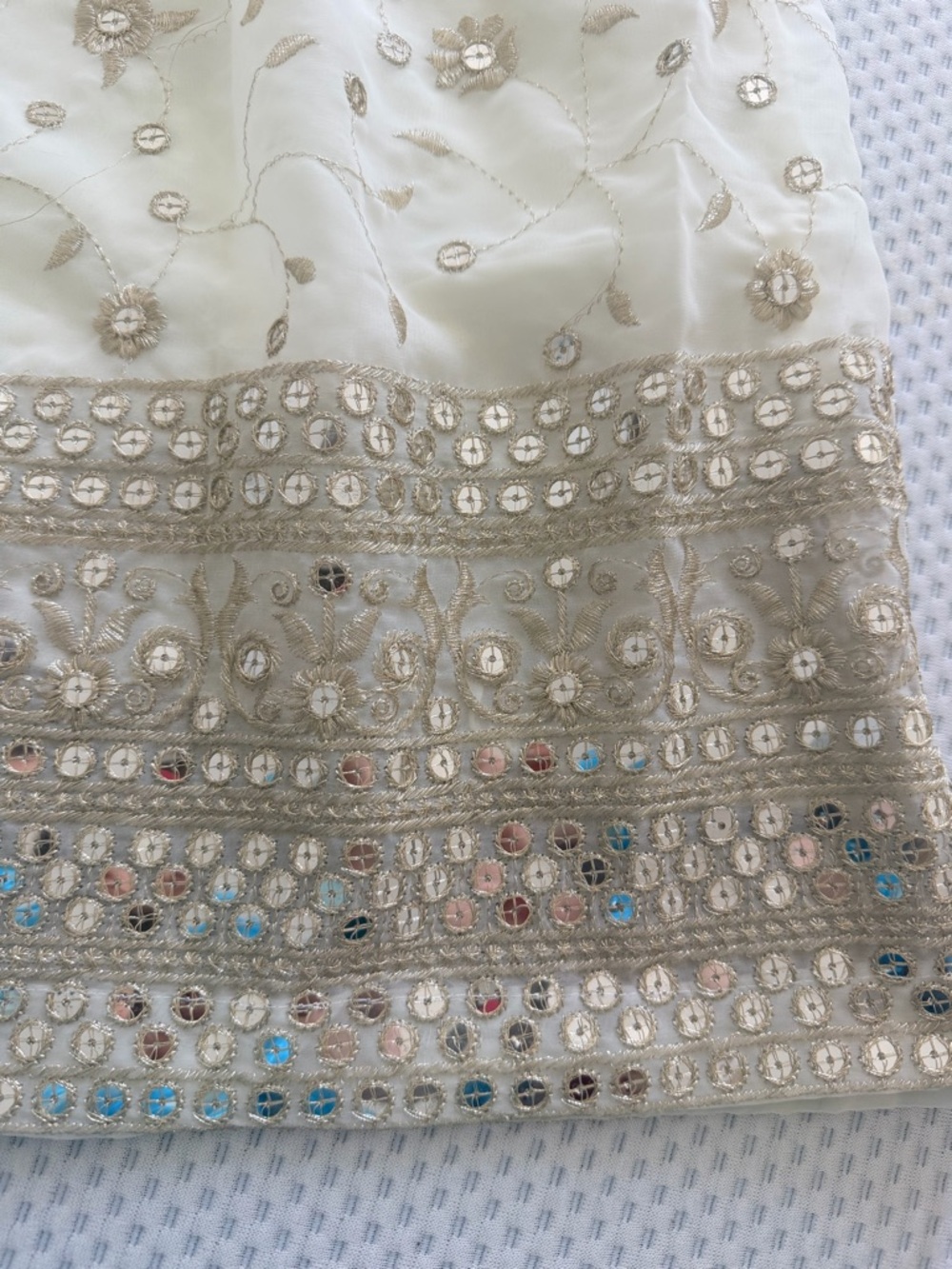 Ethnic Indian Wear Ivory & Gold Embroidered Lehenga Set - Picture 3 of 13